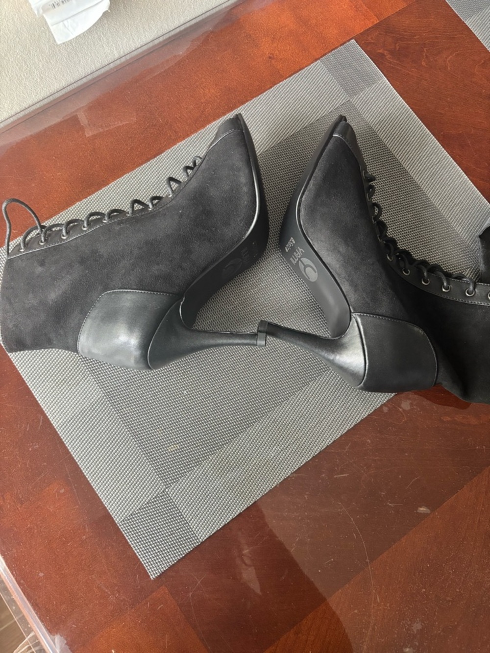 Women's Black Lace-Up Suede Stiletto Ankle Boots salsa Yami